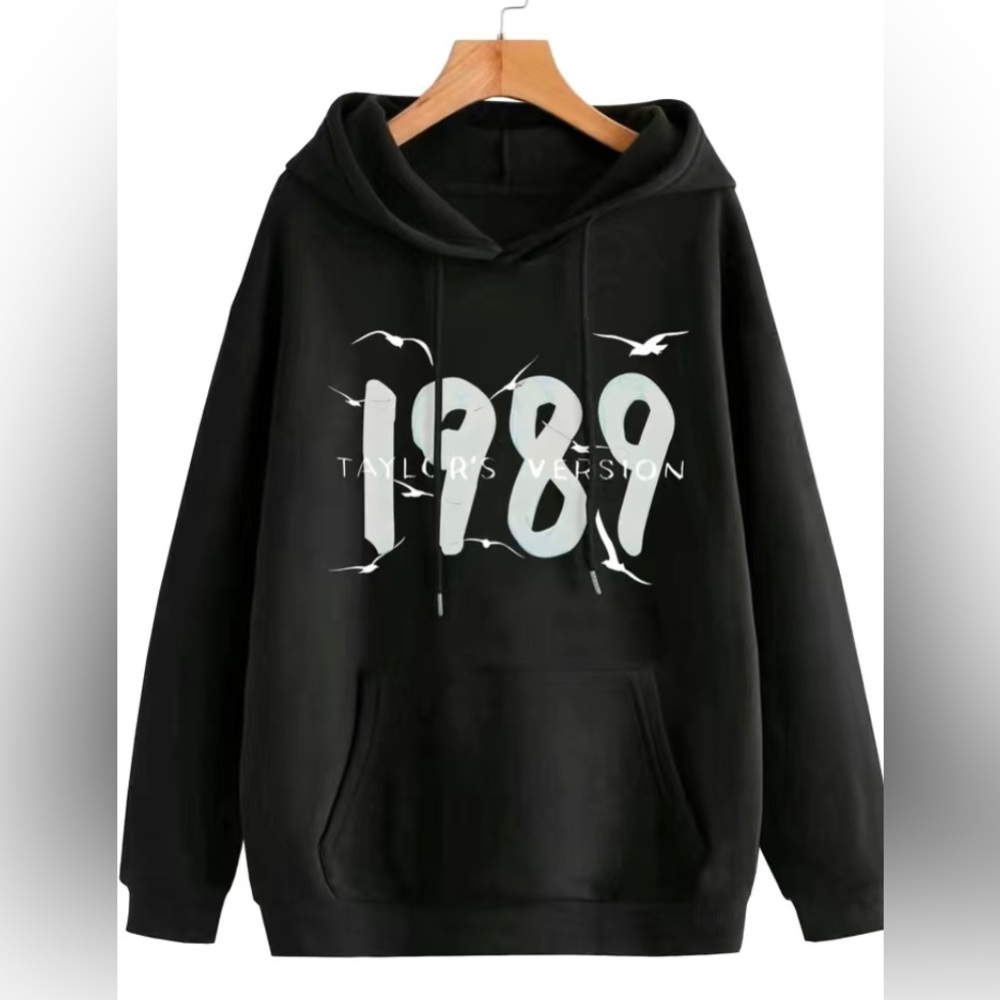 Taylor Swift Black Hoodie with White Print